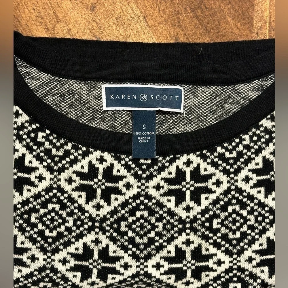 UEC Karen Scott Patterned Sweater Black & White Size Small & 100% Cotton